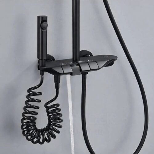 Four in One Shower Pole, Telephone Shower, Black and Grey